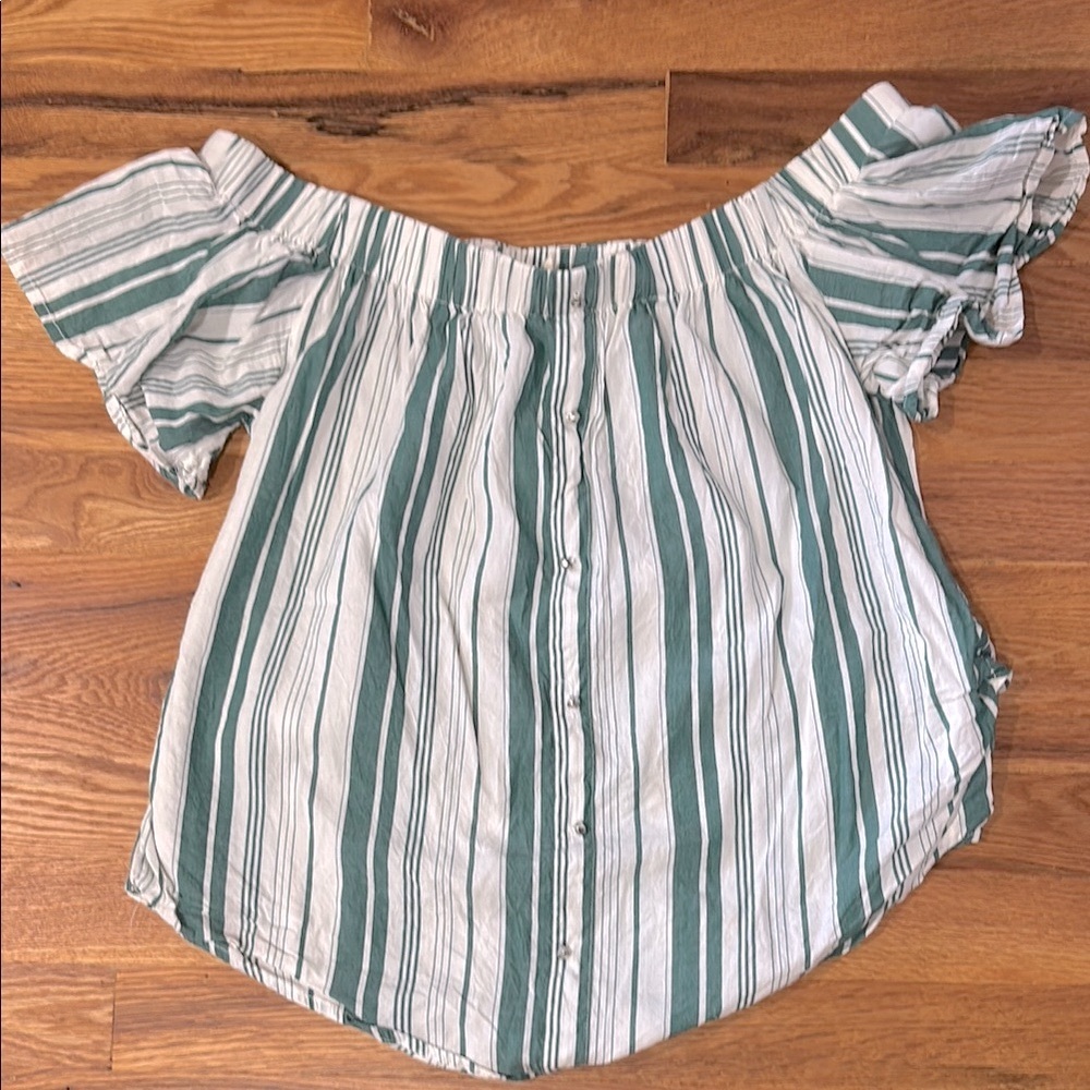 Striped Off-Shoulder Green Top